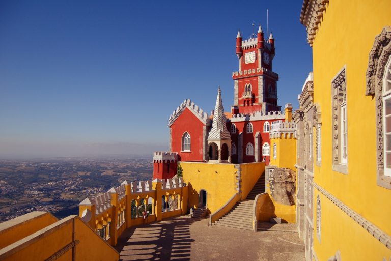 In Sintra, Portugal, Pena Palace shows a kaleidoscope of colors